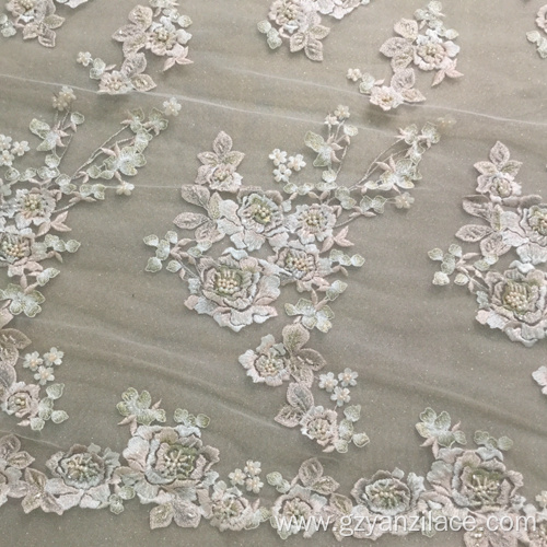 Luxury Beaded Handwork Flower Bridal Fabric